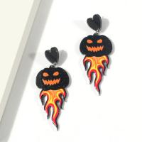 Acrílico Pendientes con Colgantes, Calabaza, Joyería de Halloween & para mujer, 30x70mm, Vendido por Par