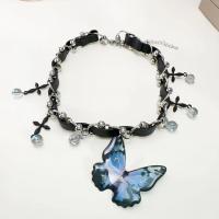 Ожерелье Мода Choker, цинковый сплав, с Искусственная кожа, с 5cm наполнитель цепи, ювелирные изделия моды & Женский, черный, длина:Приблизительно 38 см, продается PC