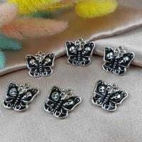 Zinc Alloy Enamel Pendants, Butterfly, silver color plated, DIY, black 