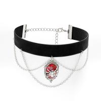 Ожерелье Мода Choker, цинковый сплав, с Вельвет & железный цепи & Акрил, с 2.7inch наполнитель цепи, Паук, Платиновое покрытие платиновым цвет, Готический стиль & Женский, длина:Приблизительно 11.8 дюймовый, продается PC