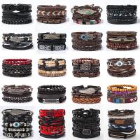 Bracelets de cuir de vachette, cuir de peau de vache, avec Chanvre & corde de cire & alliage de zinc, Vintage & multicouche & unisexe & styles différents pour le choix Environ 7 pouce, Vendu par PC