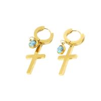 Stainless Steel Drop Earring, 304 Stainless Steel, with turquoise, Cross, gold color plated, fashion jewelry & for woman, golden 