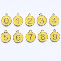 Zinc Alloy Enamel Pendants, Number, KC gold color plated, double-sided enamel & DIY 14.5mm 