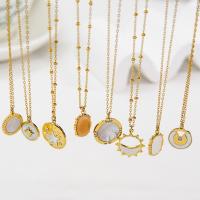 Collier de coquillages, Acier inoxydable 304, avec pierre du soleil & coquille blanche, avec 5CM chaînes de rallonge, Placage, styles différents pour le choix & pavé de micro zircon & pour femme, doré Environ 40 cm, Vendu par PC