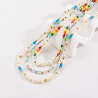 Collier de perles d'eau douce , Acier inoxydable 304, avec Pierre naturelle & perle d'eau douce cultivée & cristal, Placage, styles différents pour le choix & pour femme, multicolore, Vendu par PC