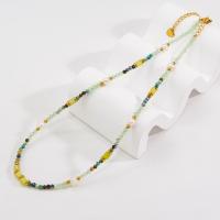 Collier de perles d'eau douce , Acier inoxydable 304, avec Pierre naturelle & perle d'eau douce cultivée, avec 7.5CM chaînes de rallonge, Placage, pour femme, multicolore Environ 41 cm, Vendu par PC