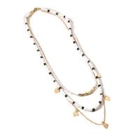 Collier de mode Multi couche, Pierre naturelle, avec argile de polymère & perle de plastique & Acier inoxydable 304, Placage de couleur d'or, unisexe & styles différents pour le choix & avec strass Environ 16-19.7 pouce, Vendu par PC