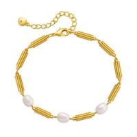 bracelet en laiton de perle d'eau douce cultivée, avec perle d'eau douce cultivée, avec 2.36inch chaînes de rallonge, Plaqué or 18K, bijoux de mode & pour femme, doré Environ 6.49 pouce, Vendu par PC