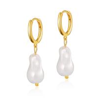 pendiente de gota colgando de latón, metal, con Shell Pearl, 18K chapado en oro, Joyería & para mujer, dorado, 35mm, Vendido por Par