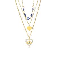 Collier Evil Eye bijoux, Acier inoxydable 304, avec 1.97inch chaînes de rallonge, Mauvais œil, Placage de couleur d'or, trois couches & pour femme & émail & avec strass, doré, 18mm Environ 15.75 pouce, Environ 17.72 pouce, Environ 19.69 pouce, Vendu par brin