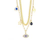 Collier Evil Eye bijoux, Acier inoxydable 304, avec 1.97inch chaînes de rallonge, Mauvais œil, Placage de couleur d'or, Double couche & pour femme & émail & avec strass, doré, 16.5mm Environ 16.14 pouce, Environ 17.72 pouce, Vendu par brin