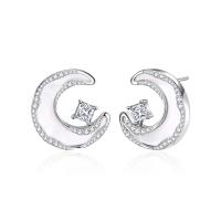 Silver Earring Zircon pavent Sterling, Argent sterling 925, avec coquille, bijoux de mode & pavé de micro zircon & pour femme Vendu par paire