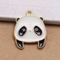 Zinc Alloy Enamel Pendants, Panda, gold color plated, DIY, white 