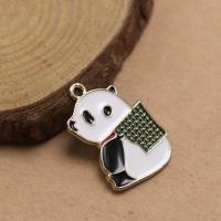 Zinc Alloy Enamel Pendants, Panda, gold color plated, DIY, white 