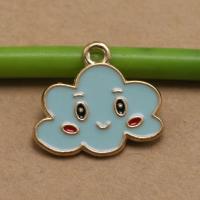 Zinc Alloy Enamel Pendants, Cloud, gold color plated, DIY, blue 