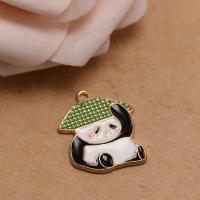 Zinc Alloy Enamel Pendants, Panda, gold color plated, DIY, white 