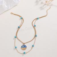 alliage de zinc collier, avec turquoise, Placage, Double couche & bijoux de mode & pour femme, Or Environ 41 cm, Vendu par PC