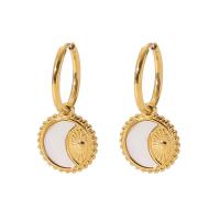 Stainless Steel Drop Earring, 304 Stainless Steel, with White Shell, Vacuum Ion Plating, fashion jewelry & for woman, golden 