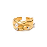 Bague en acier inoxydable , Acier inoxydable 304, avec perle de plastique, Plaqué or 18K, bijoux de mode & pour femme & avec strass, doré, ring width 10.9mm, Vendu par PC