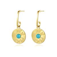 Boucles d'oreilles en acier titane, avec turquoise, Placage ionique sous vide, bijoux de mode & pour femme, doré Vendu par paire