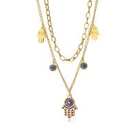 Collier Evil Eye bijoux, Acier inoxydable 304, avec 1.97inch chaînes de rallonge, Mal Hamsa yeux, Placage, Double couche & pour femme & avec strass, doré Environ 15.75 pouce, Environ 17.72 pouce, Vendu par brin