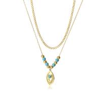 Collier de mode Multi couche, Acier inoxydable 304, avec turquoise, avec 1.97inch chaînes de rallonge, Placage, Double couche & bijoux de mode & pour femme, doré, 20mm Environ 15.75 pouce, Environ 17.72 pouce, Vendu par brin