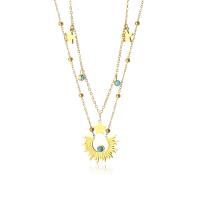 Collier de mode Multi couche, Acier inoxydable 304, avec turquoise, avec 2.36inch chaînes de rallonge, Placage, Double couche & pavé de micro zircon & pour femme, doré, 25mm Environ 15.75 pouce, Environ 17.32 pouce, Vendu par brin