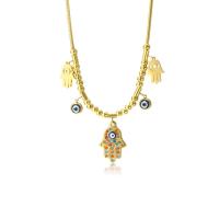 Collier Evil Eye bijoux, Acier inoxydable 304, avec 1.97inch chaînes de rallonge, Mal Hamsa yeux, Plaqué or 18K, bijoux de mode & pour femme & avec strass, doré Environ 15.75 pouce, Vendu par brin