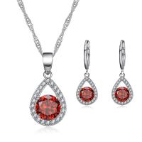 Cubic Zirconia Micro Pave Brass Jewelry Sets, earring & necklace, Teardrop, platinum plated, 2 pieces & micro pave cubic zirconia & for woman earring size Approx 16 Inch 