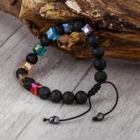 Lava Bead Bracelet, with Knot Cord & Crystal, Round, Adjustable & fashion jewelry & Unisex, mixed colors Approx 16 cm 