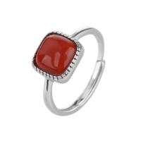 Anillo de Plata Ley, plata de ley 925, con Yunnan Red Agate, Cuadrado, Vintage & para mujer, agate size 9.5x9.8mm, tamaño:6-8, Vendido por UD