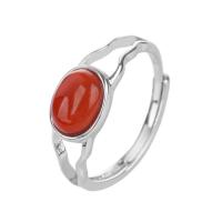 Anillo de Plata Ley, plata de ley 925, con Yunnan Red Agate, Óvalo, para mujer & hueco, agate size 9.4x7.2mm, tamaño:6-8, Vendido por UD