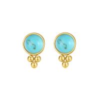 Boucles d'oreilles en acier titane, avec turquoise, Placage ionique sous vide, bijoux de mode & pour femme, doré Vendu par paire