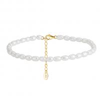 Tobillera de joyería de moda, plata de ley 925, con Perlas cultivadas de agua dulce, con 5CM extender cadena, chapado, para mujer, dorado, longitud:aproximado 23 cm, Vendido por UD