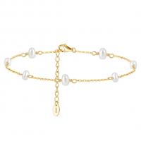 Fashion Jewelry Anklet, argent sterling 925, avec perle d'eau douce cultivée, avec 5CM chaînes de rallonge, Placage, pour femme, plus de couleurs à choisir Environ 21.5 cm, Vendu par PC