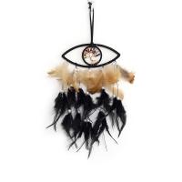 Fashion Dreamcatcher, Feder, mit Lederband & Kunststoff & Messing & Eisen, blöser Blick, handgemacht, für Zuhause und Büro, schwarz, 460x150mm, verkauft von PC