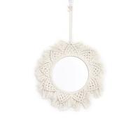 Fil de coton Miroir cosmétique de pendaison de mur, avec fer & Acrylique, fait à la main, pour la maison et le bureau & Style bohème, blanc, 470mm, Vendu par PC