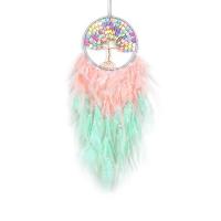 Fashion Dreamcatcher, Feder, mit Lederband & Kunststoff & Messing & Eisen, Baum des Lebens, handgemacht, für Zuhause und Büro, gemischte Farben, 650mm, verkauft von PC