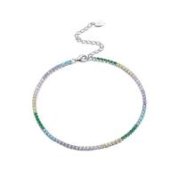 Mode Schmuck Fußkettchen, 925 Sterling Silber, mit Verlängerungskettchen von 5CM, plattiert, Micro pave Zirkonia & für Frau, Platin Farbe, Länge:ca. 21 cm, verkauft von PC