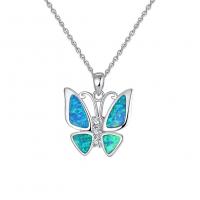 Cubic Zirconia Micro Pave Sterling Silver Necklace, 925 Sterling Silver, with Opal, with 5CM extender chain, Butterfly, plated, micro pave cubic zirconia & for woman Approx 44 cm 