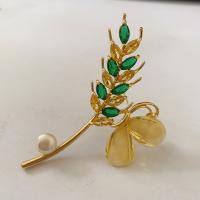 淡水真珠ブローチ, 銅, とともに 天然有核フレッシュウォーターパール, ウィート, 14 K ゴールド メッキ, ファッションジュエリー & マイクロパヴェジルコニア & 女性用, 売り手 パソコン