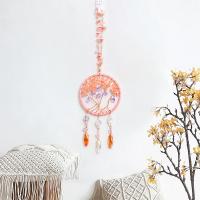 Fashion Dreamcatcher, Natürlicher Quarz, mit Lederband & Messing & Eisen, Baum, handgemacht, für Zuhause und Büro, Rosa, 350mm, verkauft von PC