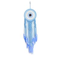 Fashion Dreamcatcher, Baumwollfaden, mit Feder & Holz & Eisen, handgemacht, für Zuhause und Büro, blau, 900mm, verkauft von PC