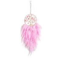 Fashion Dreamcatcher, Feder, mit Lederband & Rosenquarz & Eisen, Baum, handgemacht, für Zuhause und Büro & verschiedene Stile für Wahl, Rosa, 600mm, verkauft von PC