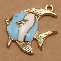 Zinc Alloy Enamel Pendants, Fish, gold color plated, DIY 