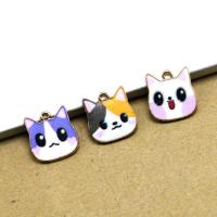 Zinc Alloy Enamel Pendants, Cat, gold color plated, DIY 