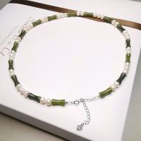 Collier de perles d'eau douce , Argent sterling 925, avec Olivine naturelle & perle d'eau douce cultivée, avec 6cm chaînes de rallonge, bijoux de mode Environ 45 cm, Vendu par PC