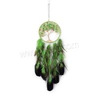 Fashion Dreamcatcher, Feder, mit Natürlicher Kies & Lederband & Kunststoff & Messing & Eisen, Baum, handgemacht, für Zuhause und Büro, grün, 700mm, verkauft von PC