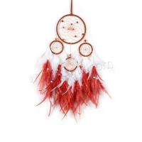 Fashion Dreamcatcher, Feder, mit Baumwollfaden & Lederband & Kunststoff & Eisen, handgemacht, für Zuhause und Büro & verschiedene Stile für Wahl, rot, 600mm, verkauft von PC