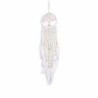 Fashion Dreamcatcher, Feder, mit Baumwollfaden & Natürlicher Kies & Holz & Messing & Eisen, Baum des Lebens, handgemacht, für Zuhause und Büro, weiß, 950mm, verkauft von PC